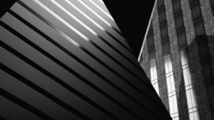 Monochrome photograph of elegant architecture